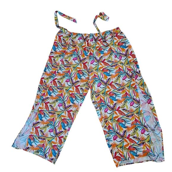 Women's 3X Wide Leg Island Lounge Pants Tropical Floral Flowy Relaxed - Picture 2 of 16